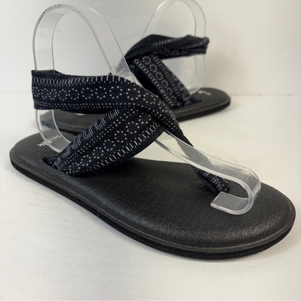 ❤️Sanuk Yoga Sling 2 Black Patterned Stretch Fabric Sandals 7